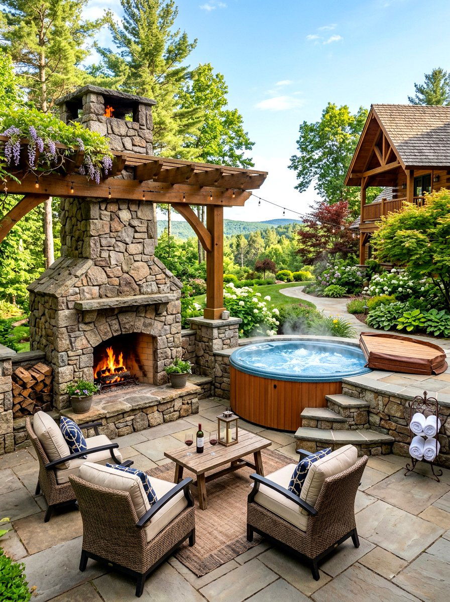 Hot Tub Fireplace - 30 hot tub patio ideas