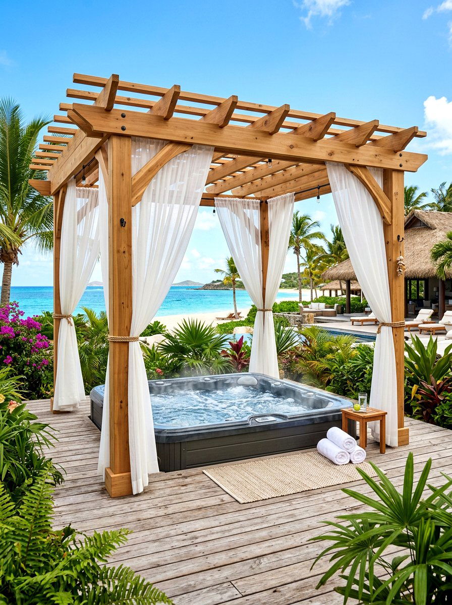 Hot Tub Pergola With Curtains - 30 pergola over hot tub ideas