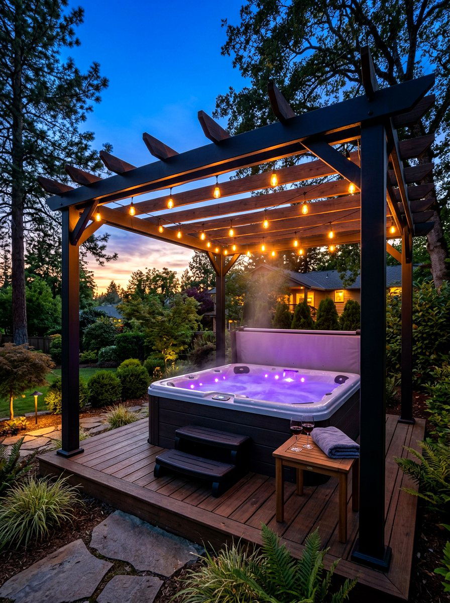 Hot Tub Pergola With Lights - 30 pergola over hot tub ideas