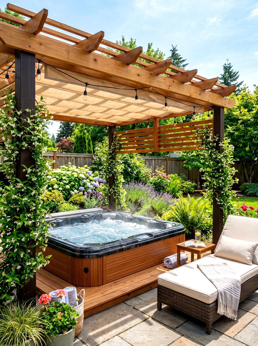 Hot Tub Pergola - 30 hot tub patio ideas