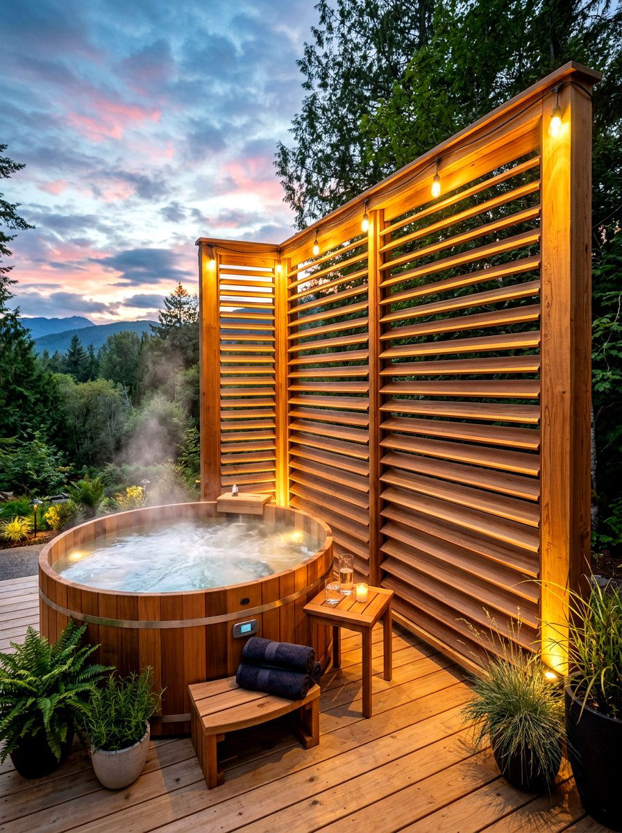 Hot Tub Privacy Screen - 30 slatted privacy wall ideas