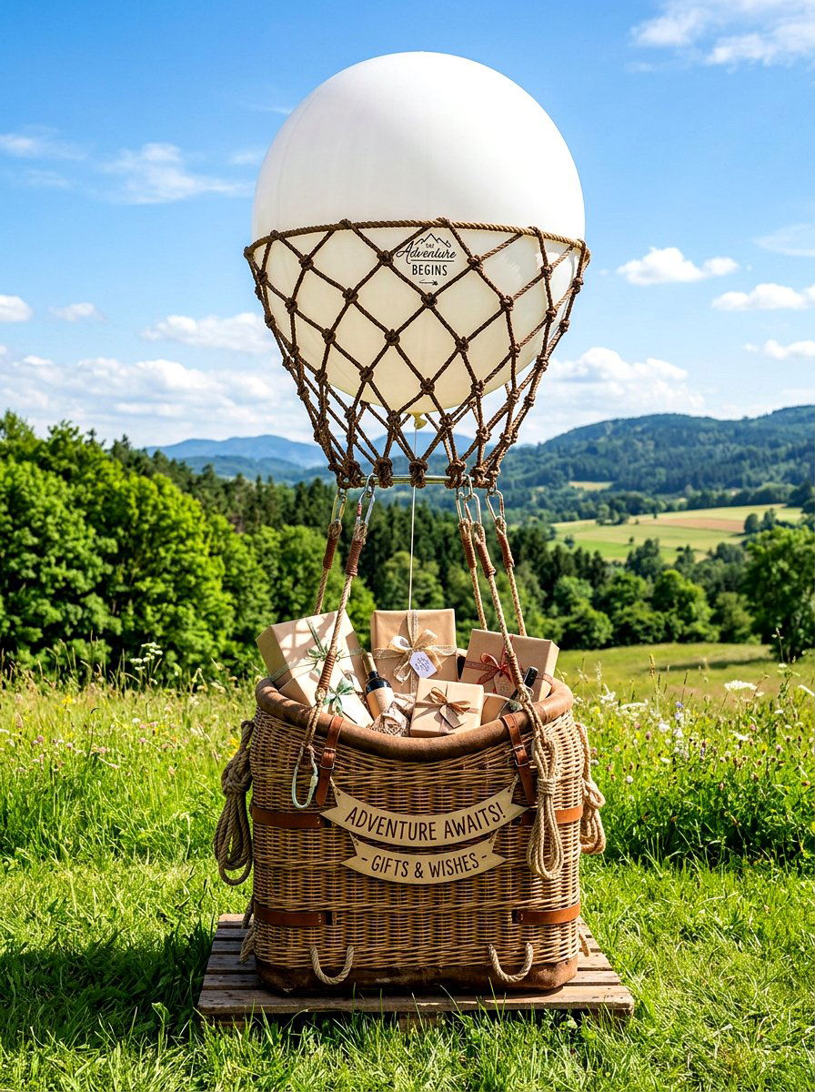 Hot air balloon basket - 30 baby shower backyard decor ideas