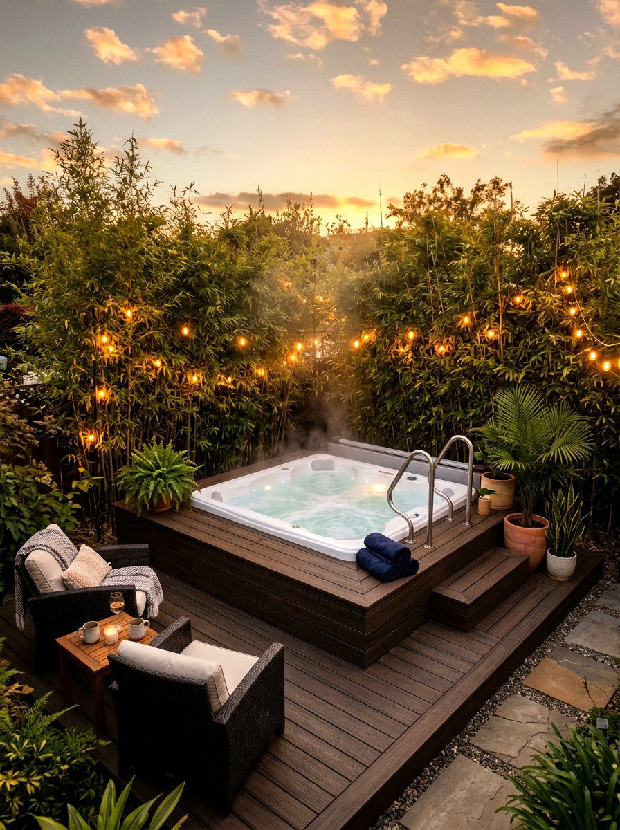 Hot tub deck - 30 backyard corner ideas