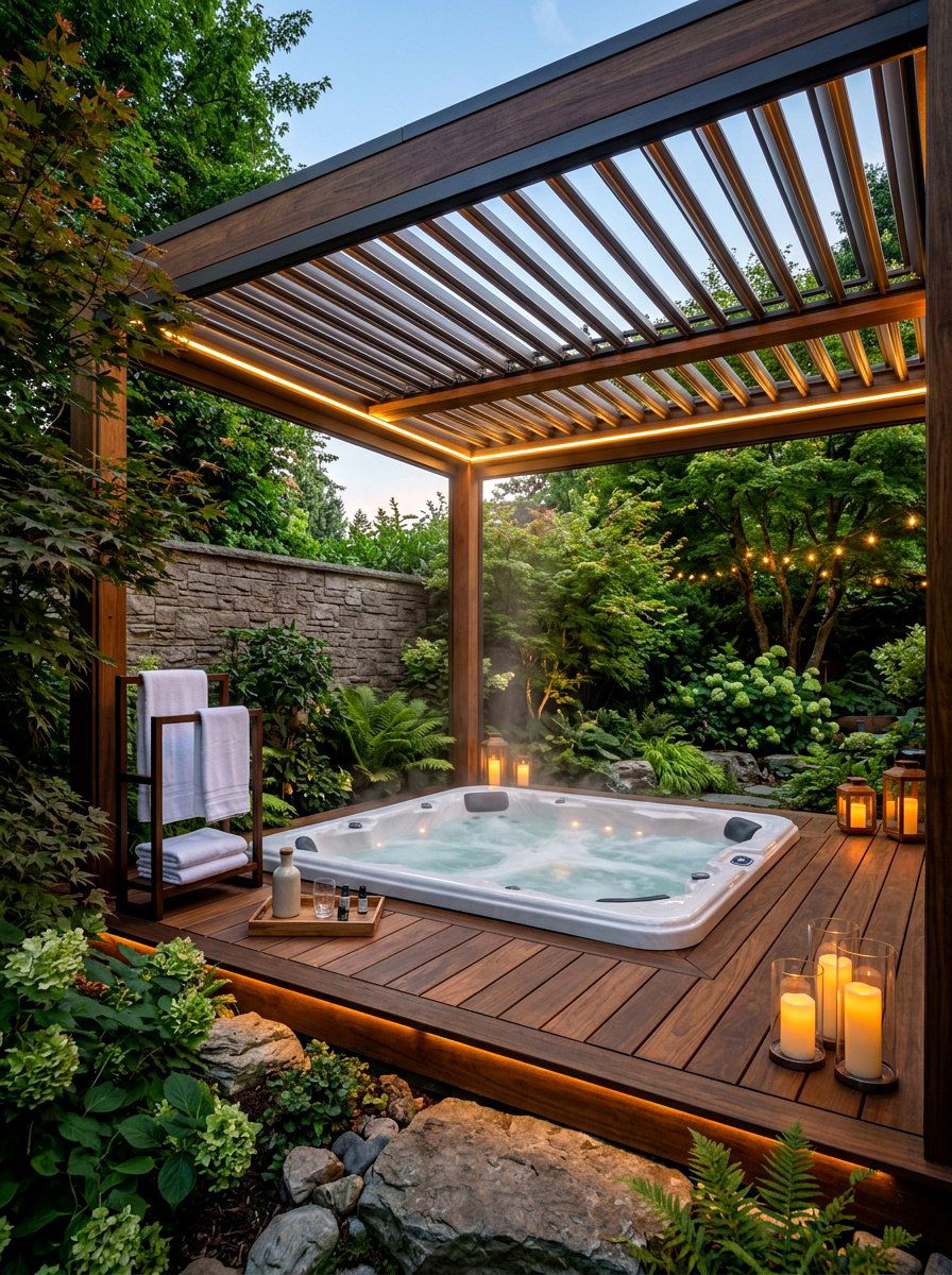 Hot tub louvered pergola enclosure - 30 louvered pergola ideas