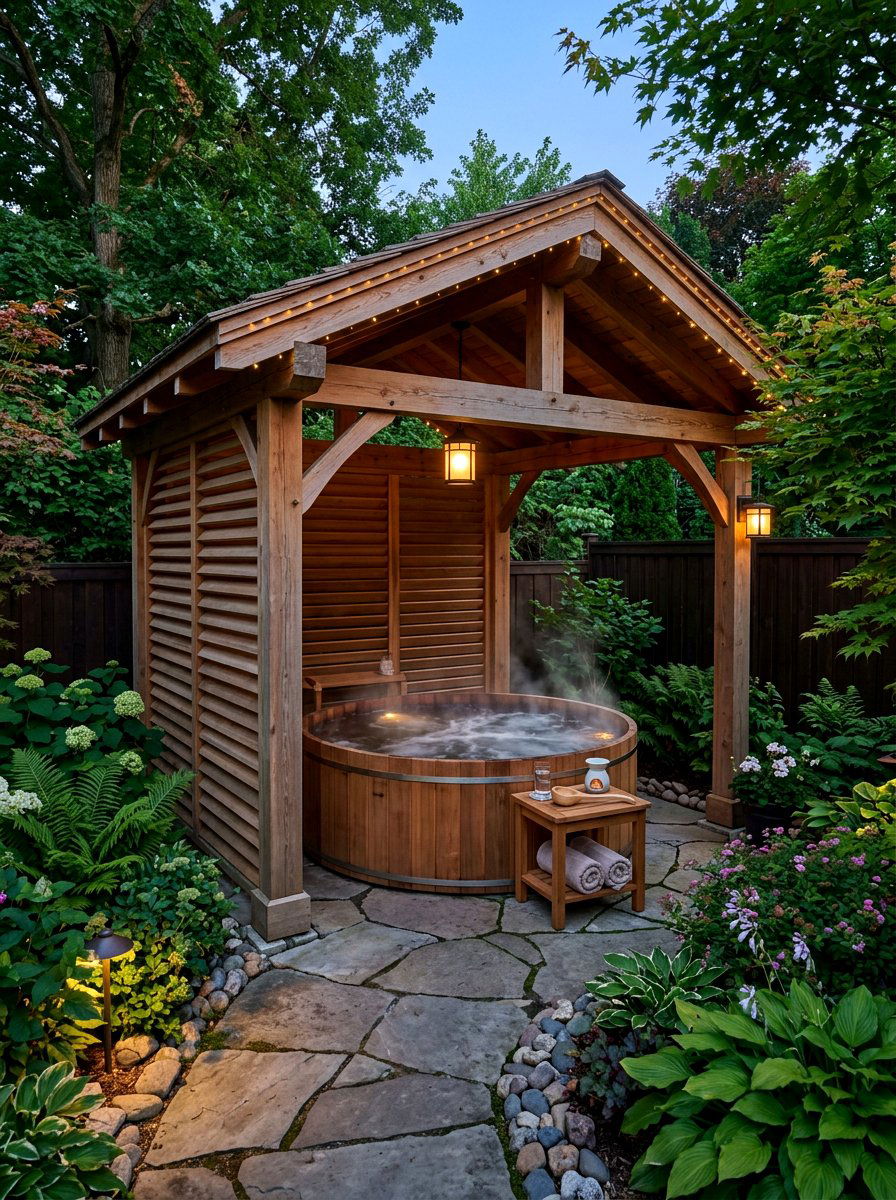 Hot tub pavilion - 30 hexagon pavilion ideas