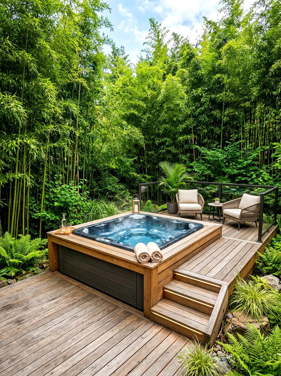 Hot tub platform - 30 split level backyard ideas