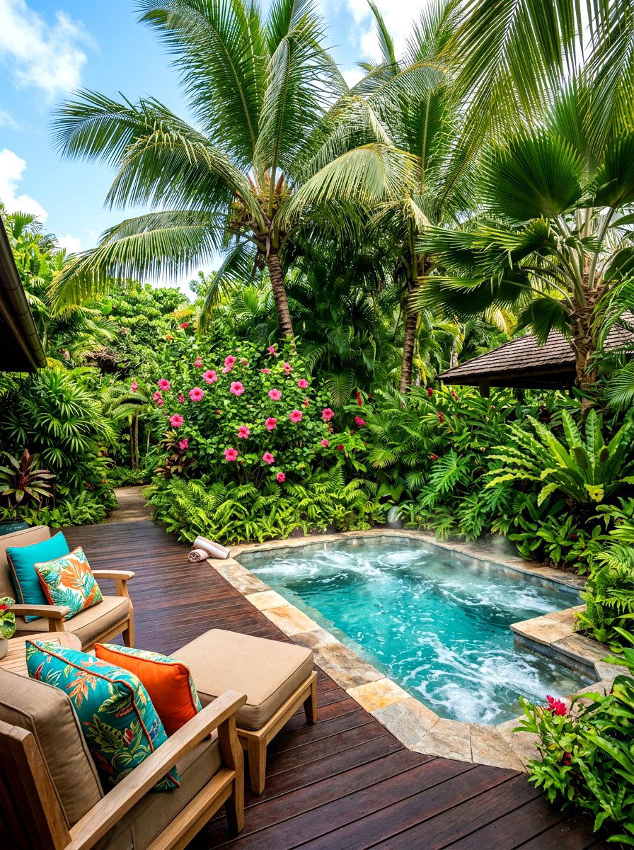 Hot tub tropical plants - 30 small hot tub patio ideas