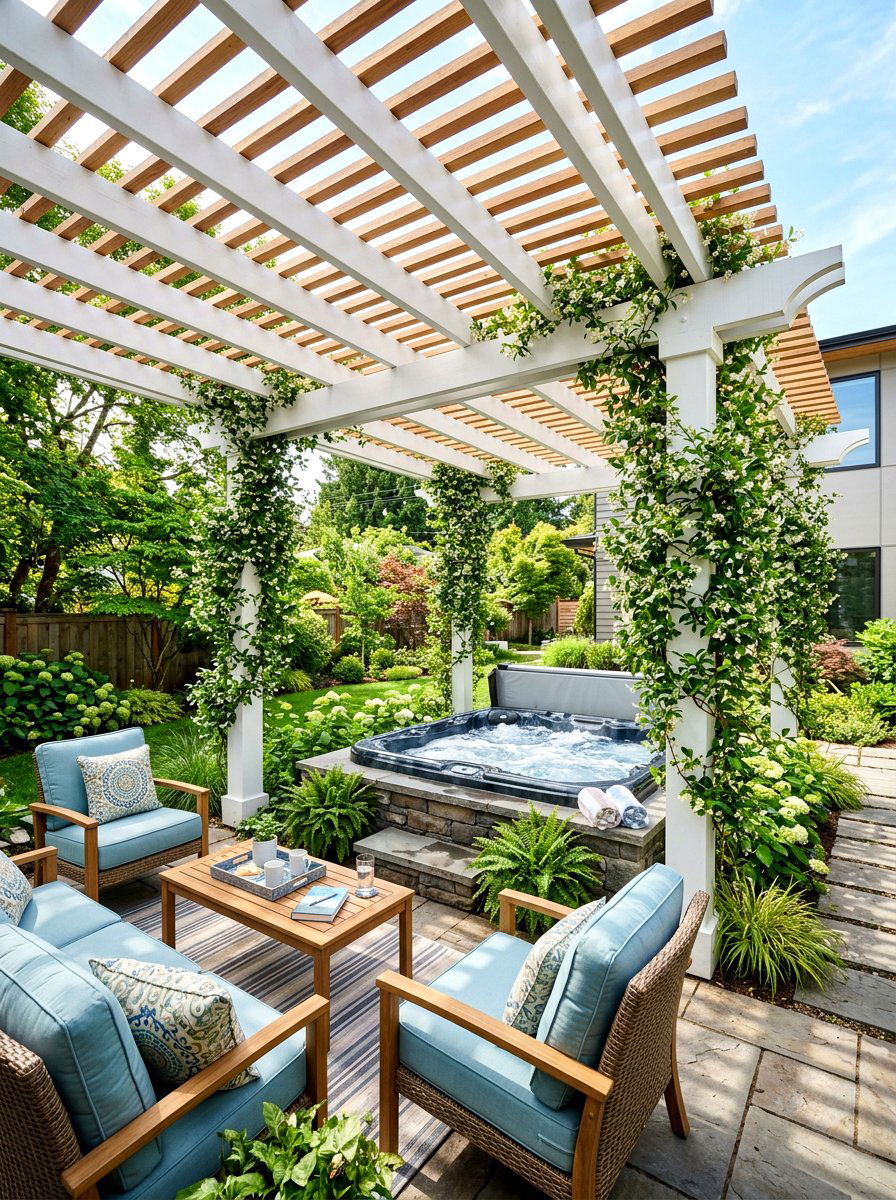 Hot tub under pergola - 30 small hot tub patio ideas