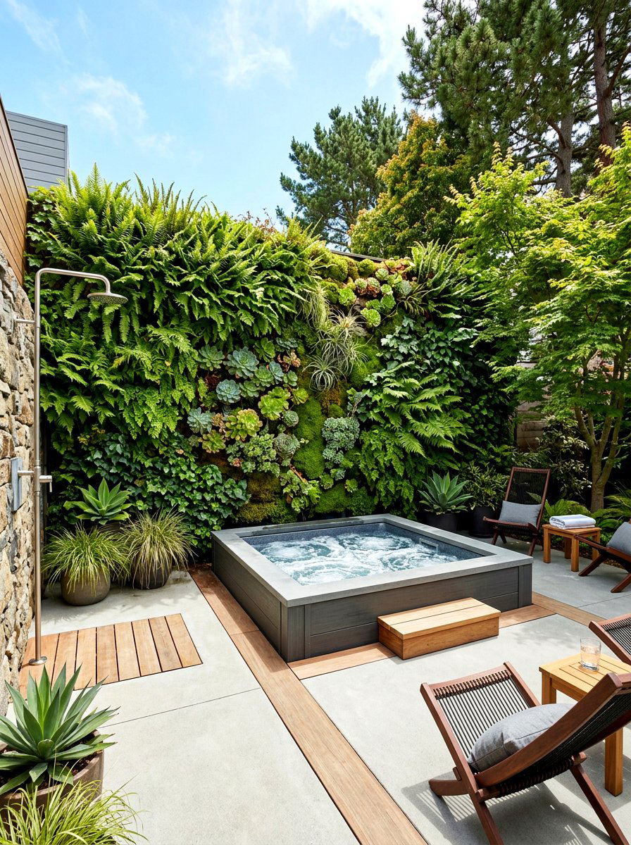 Hot tub vertical garden - 30 small hot tub patio ideas