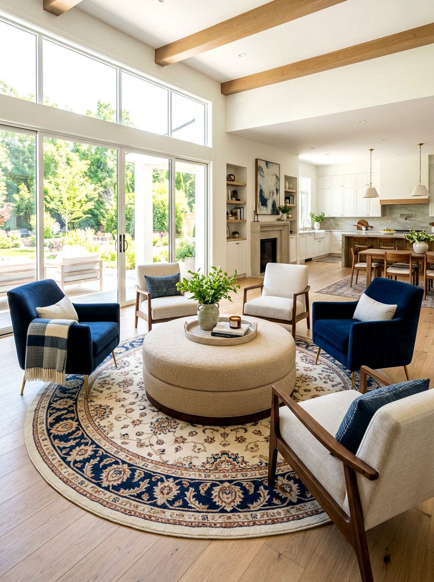 Huge Circular Ottoman Conversation Space - 30 oversized ottoman living room ideas