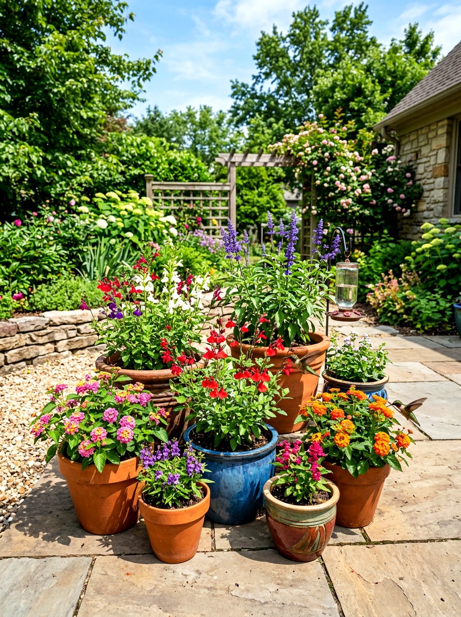 Hummingbird container garden - 30 hummingbird oasis backyard ideas