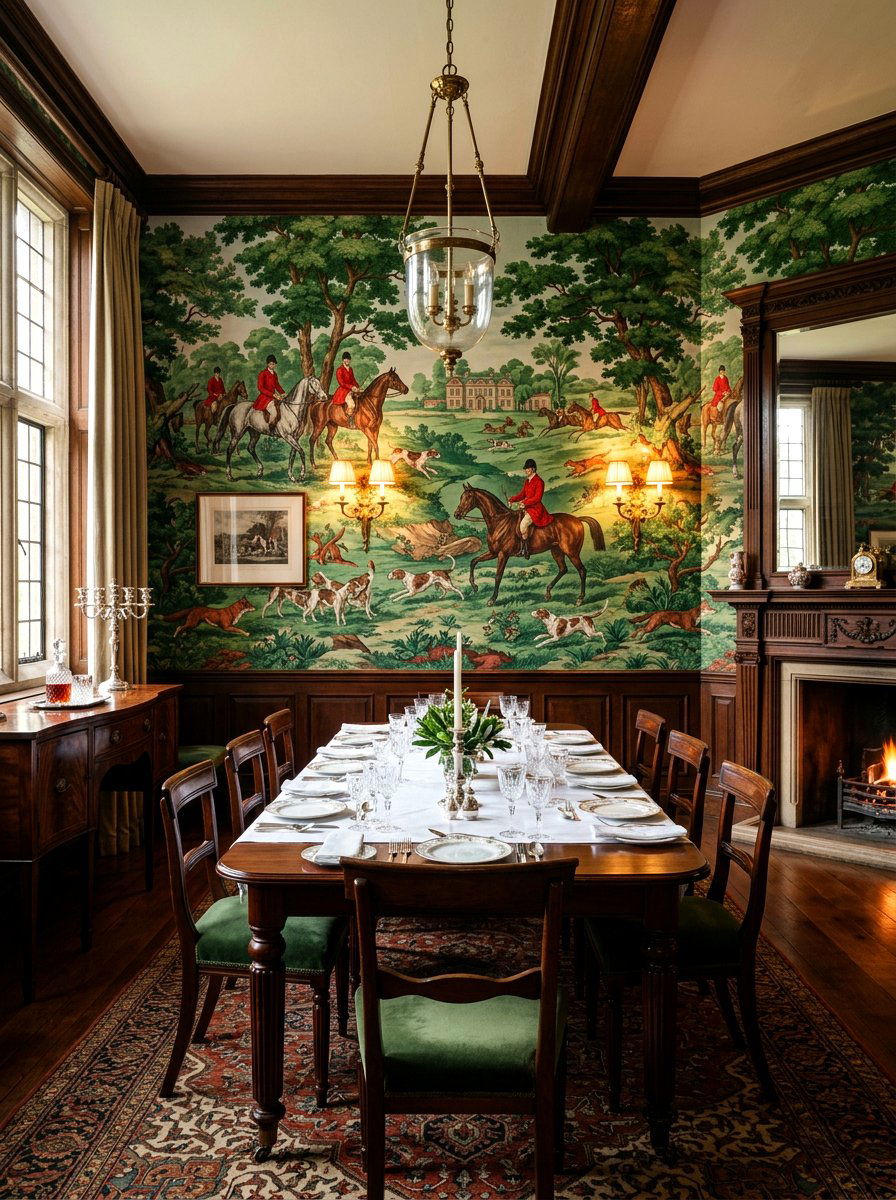 Hunt Scene Wallpaper - 30 equestrian decor ideas