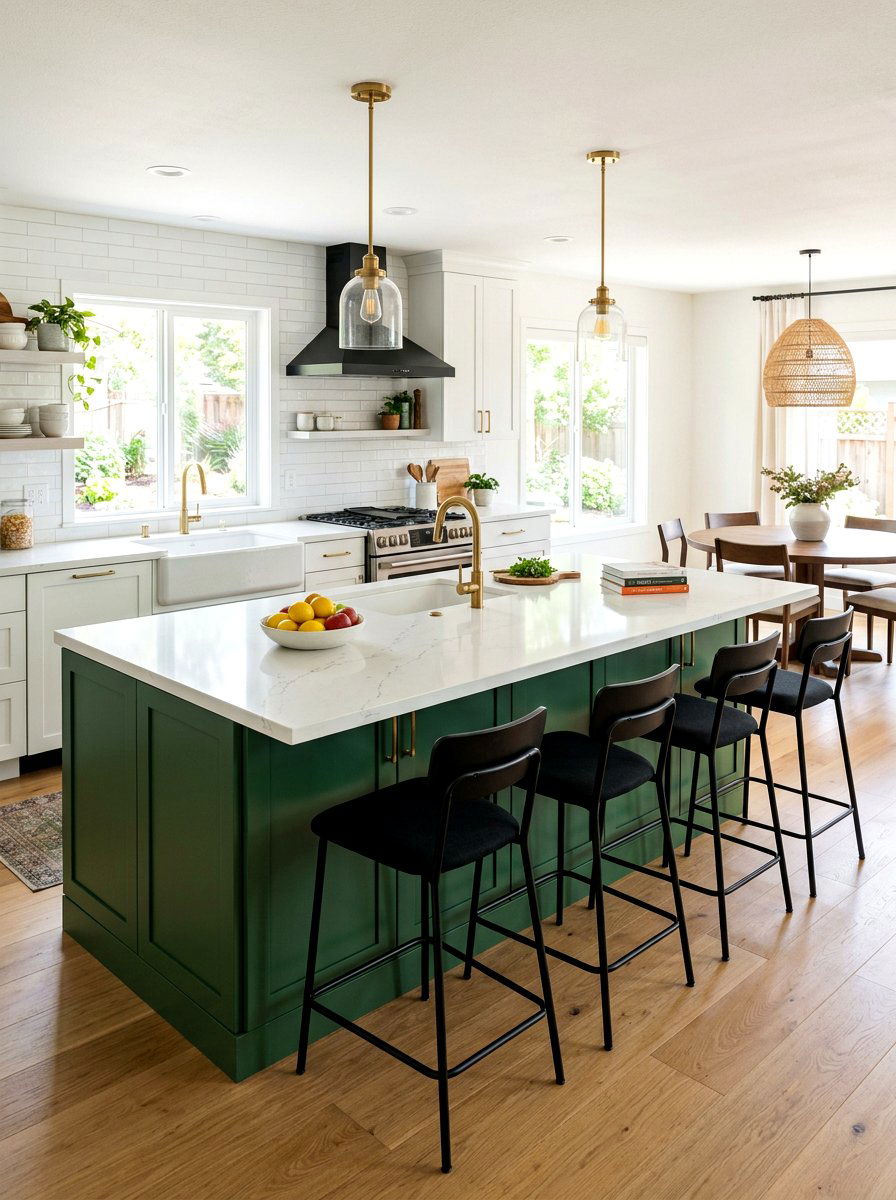 Hunter Green Island Seating For Four - 30 dark green kitchen island ideas