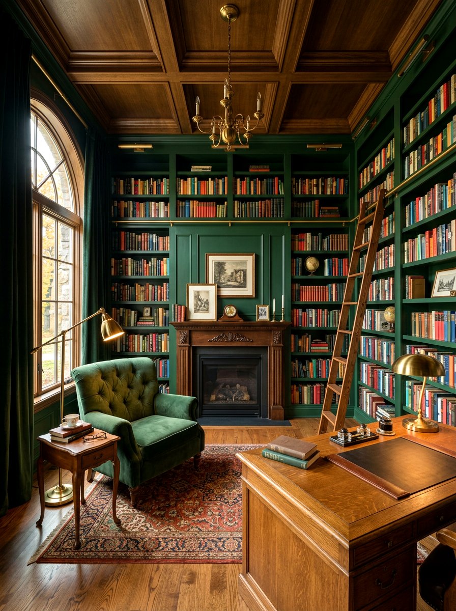 Hunter Green Library - 30 tiny room big color ideas