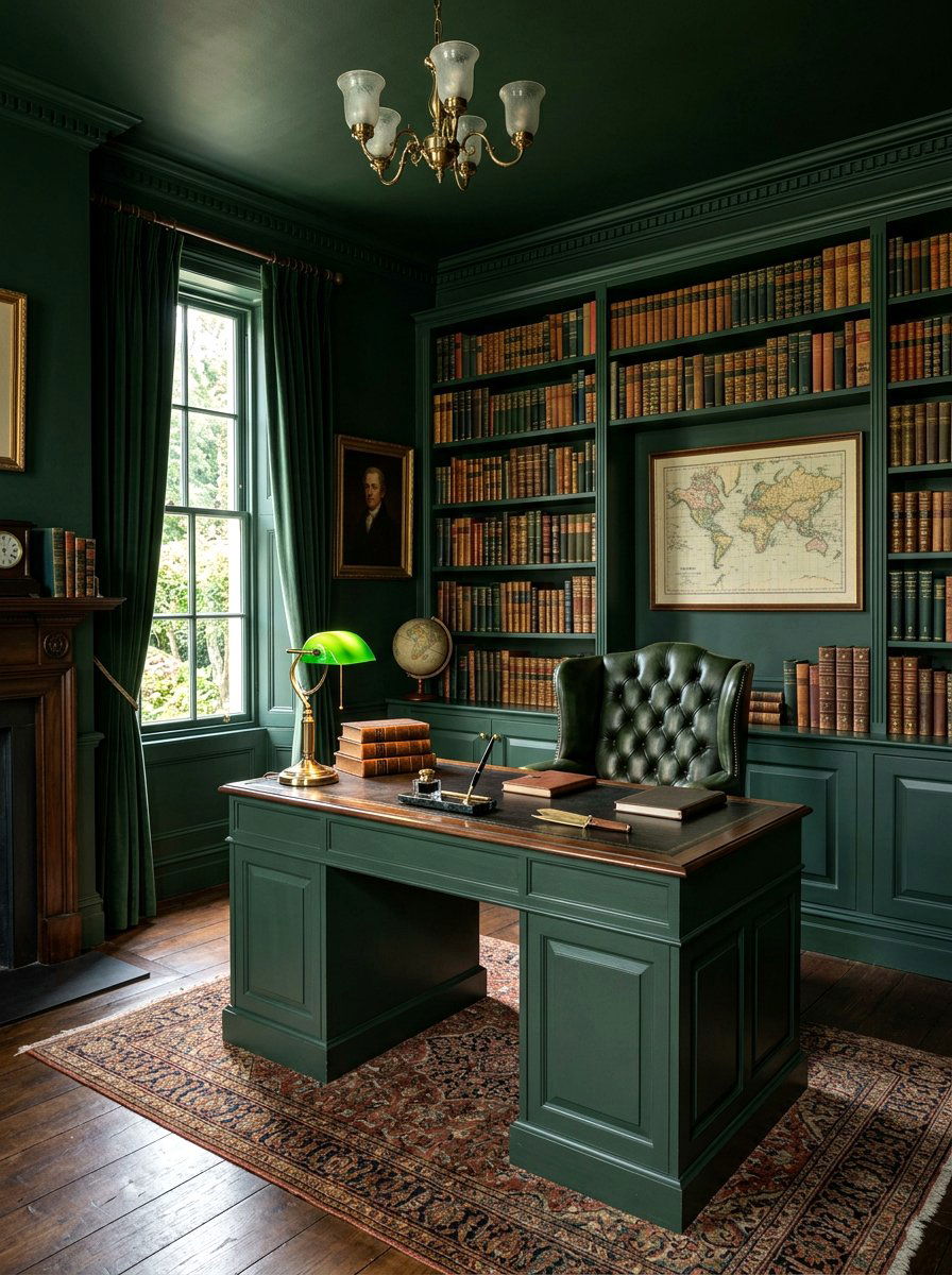 Hunter Green Office - 30 color drenched office ideas
