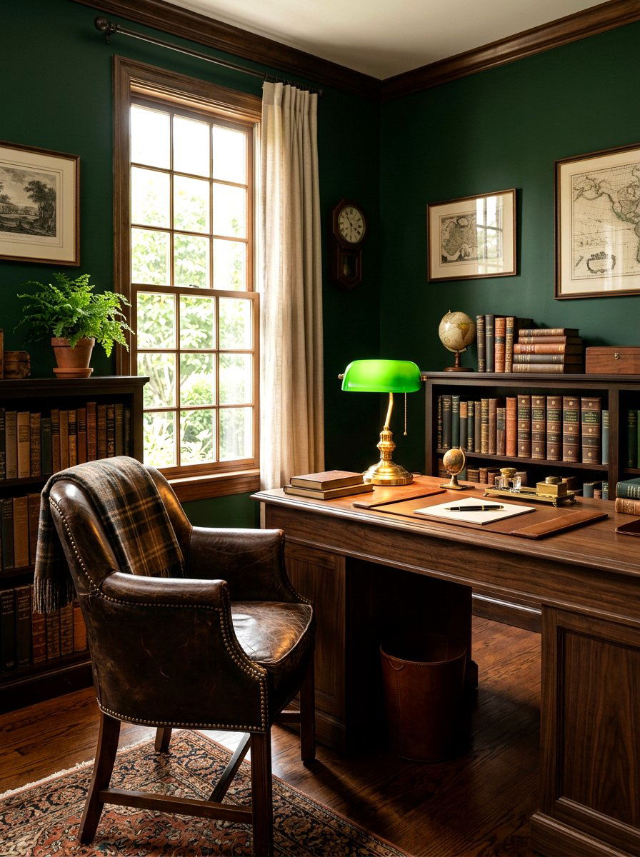 Hunter Green Office - 30 office accent paint ideas