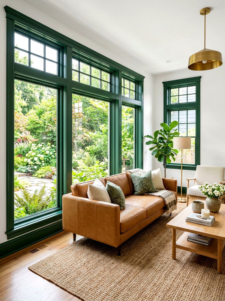 Hunter Green Window Trim - 30 dark green living room ideas