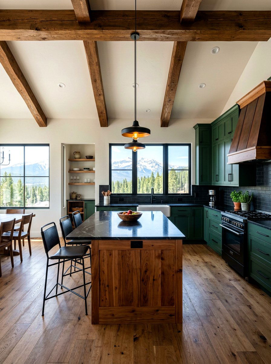 Hunter Green and Cedar Kitchen - 30 stained and painted kitchen ideas