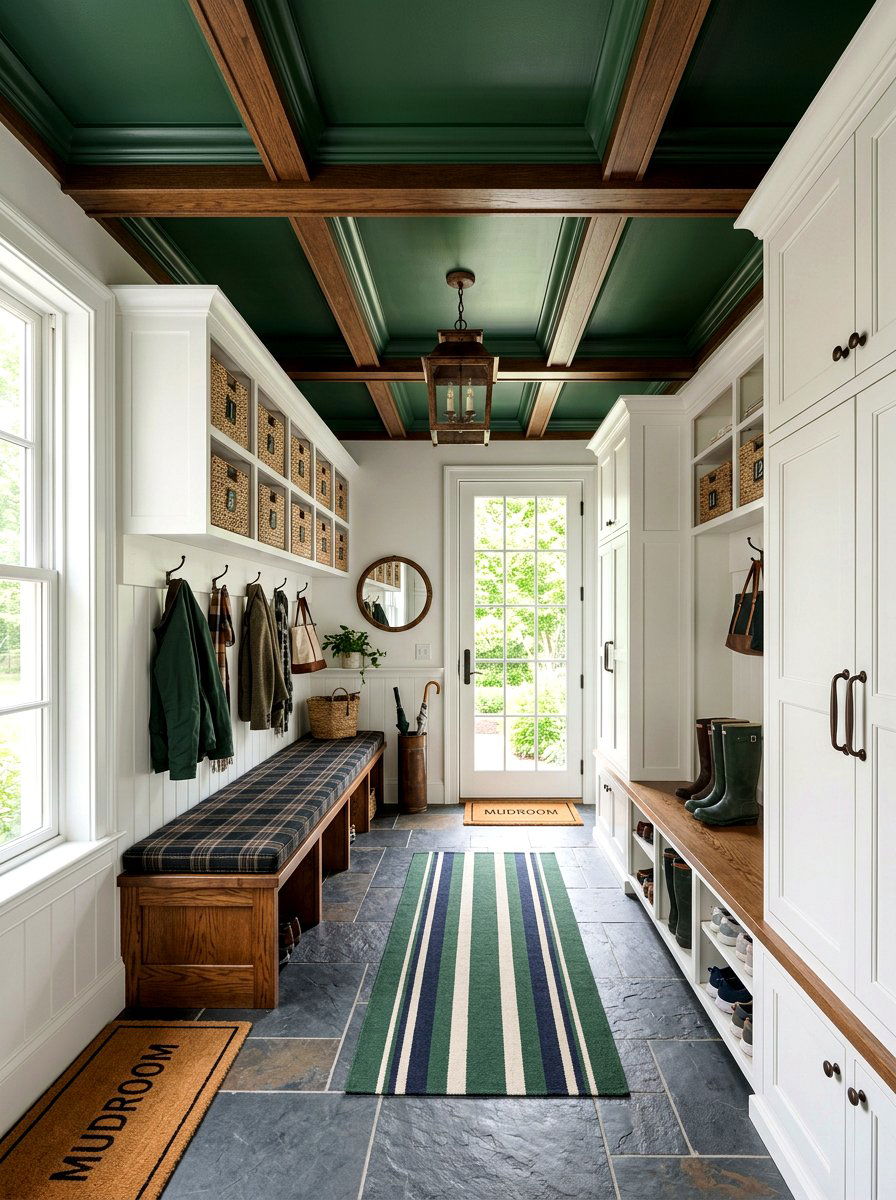 Hunter green mudroom ceiling - 30 moody ceiling paint ideas