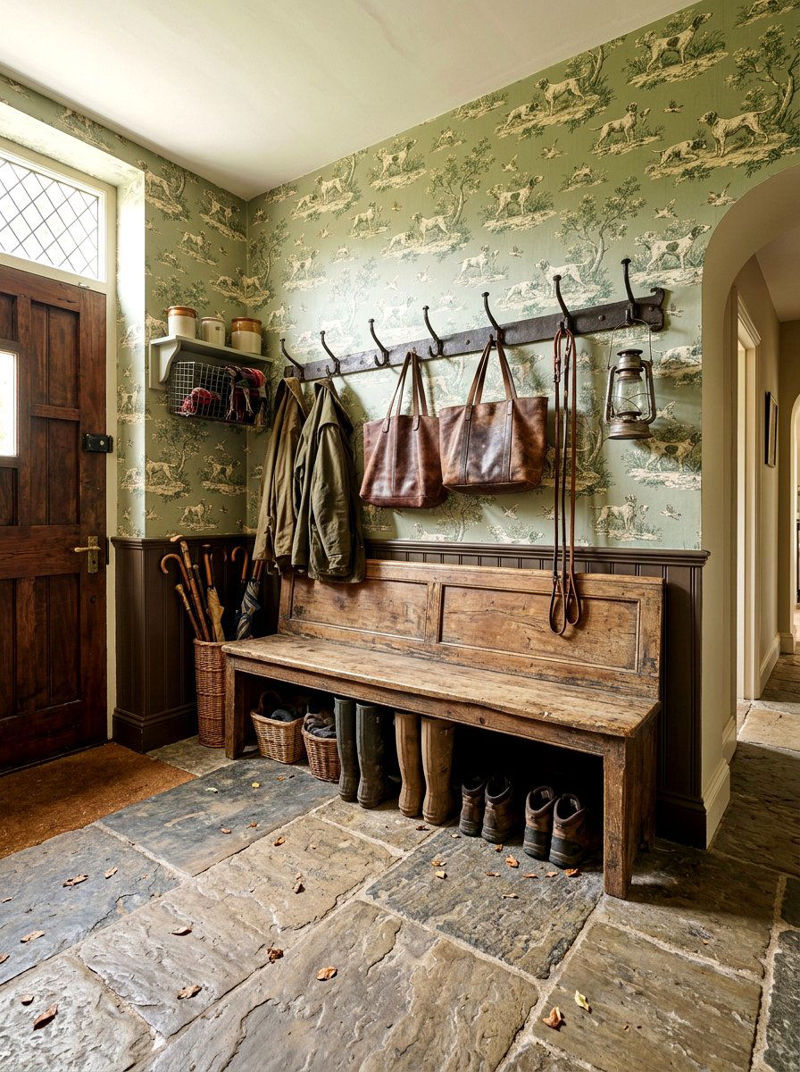 Hunting Dog Toile Mudroom Wallpaper - 30 mudroom wallpaper ideas