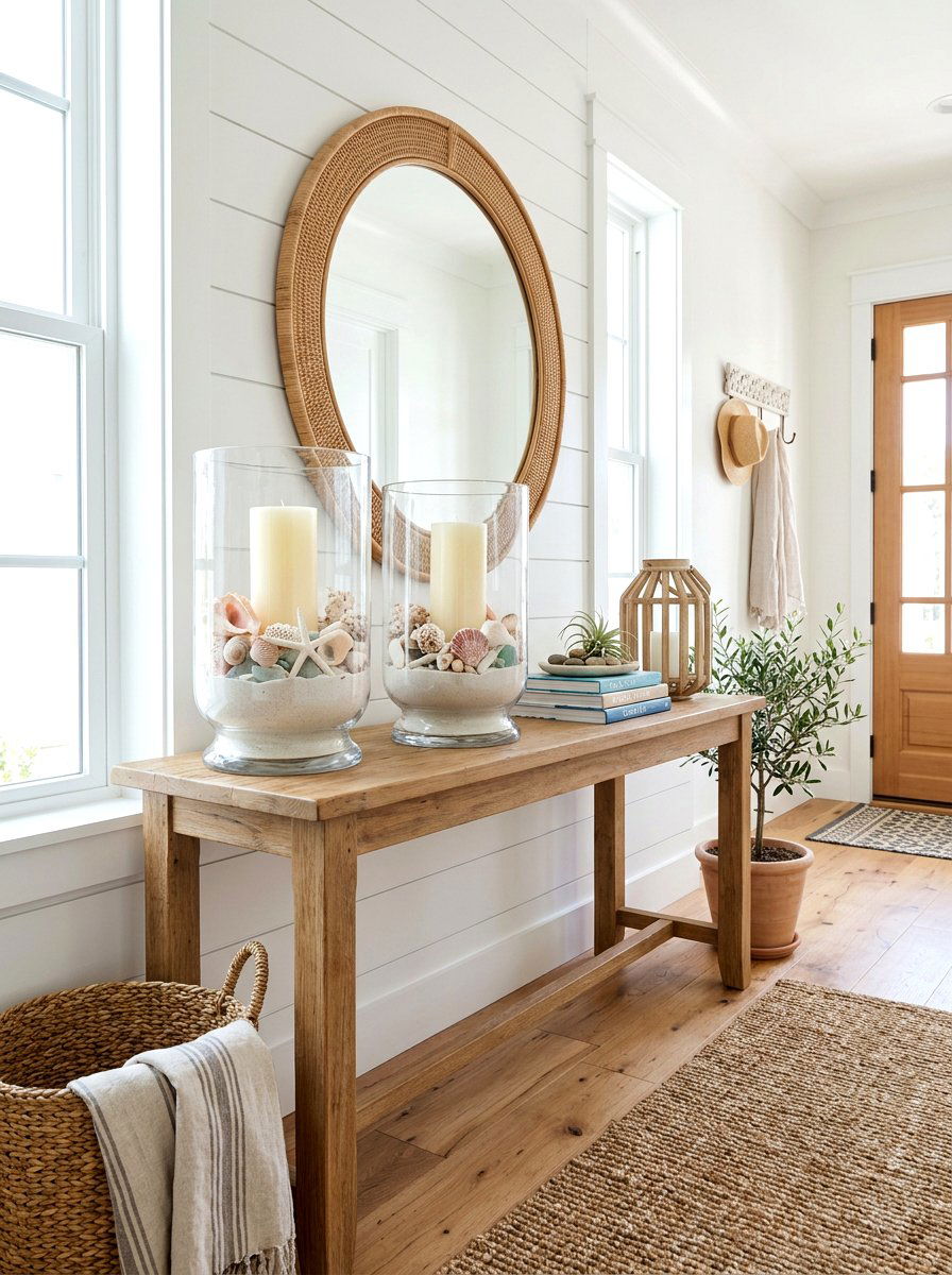 Hurricane Vases With Sand And Shells - 30 candle decor ideas