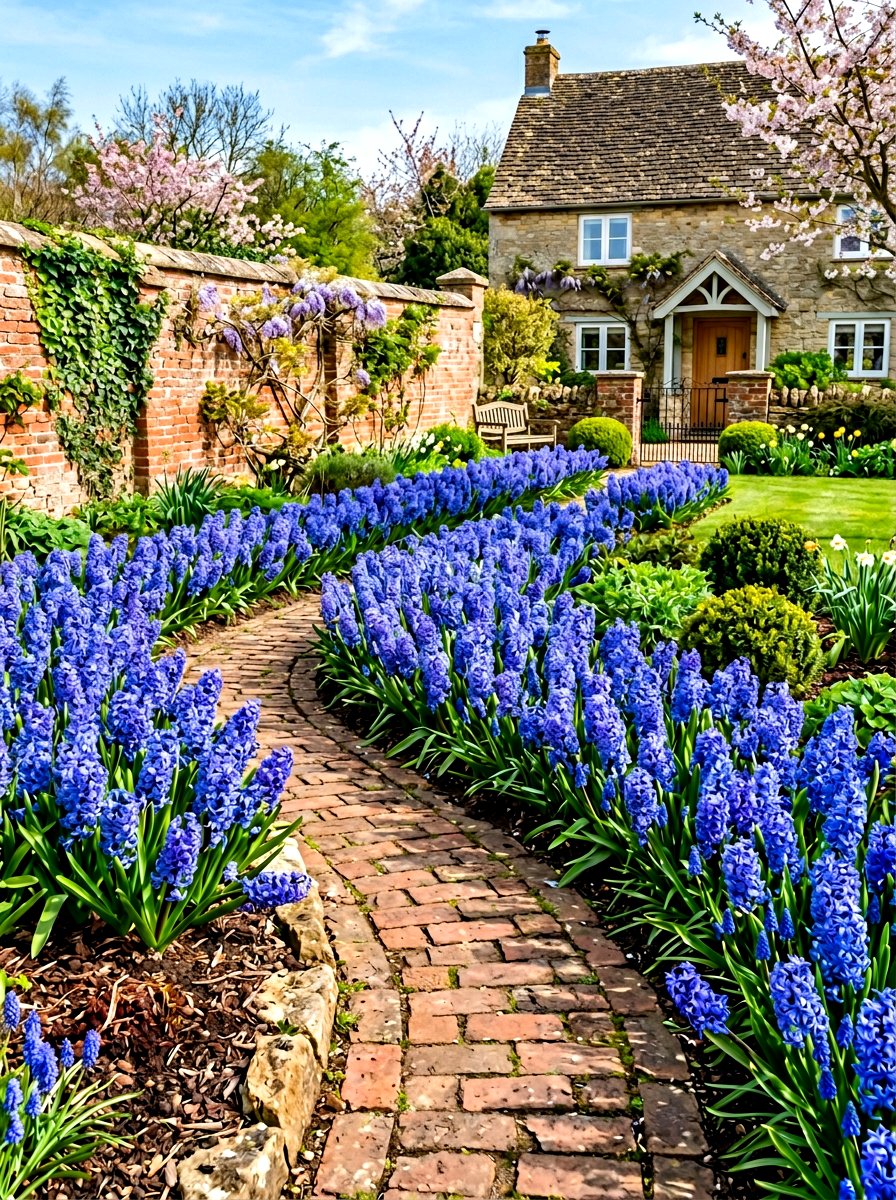 Hyacinth Spring Bulb Garden - 30 blue flower garden ideas