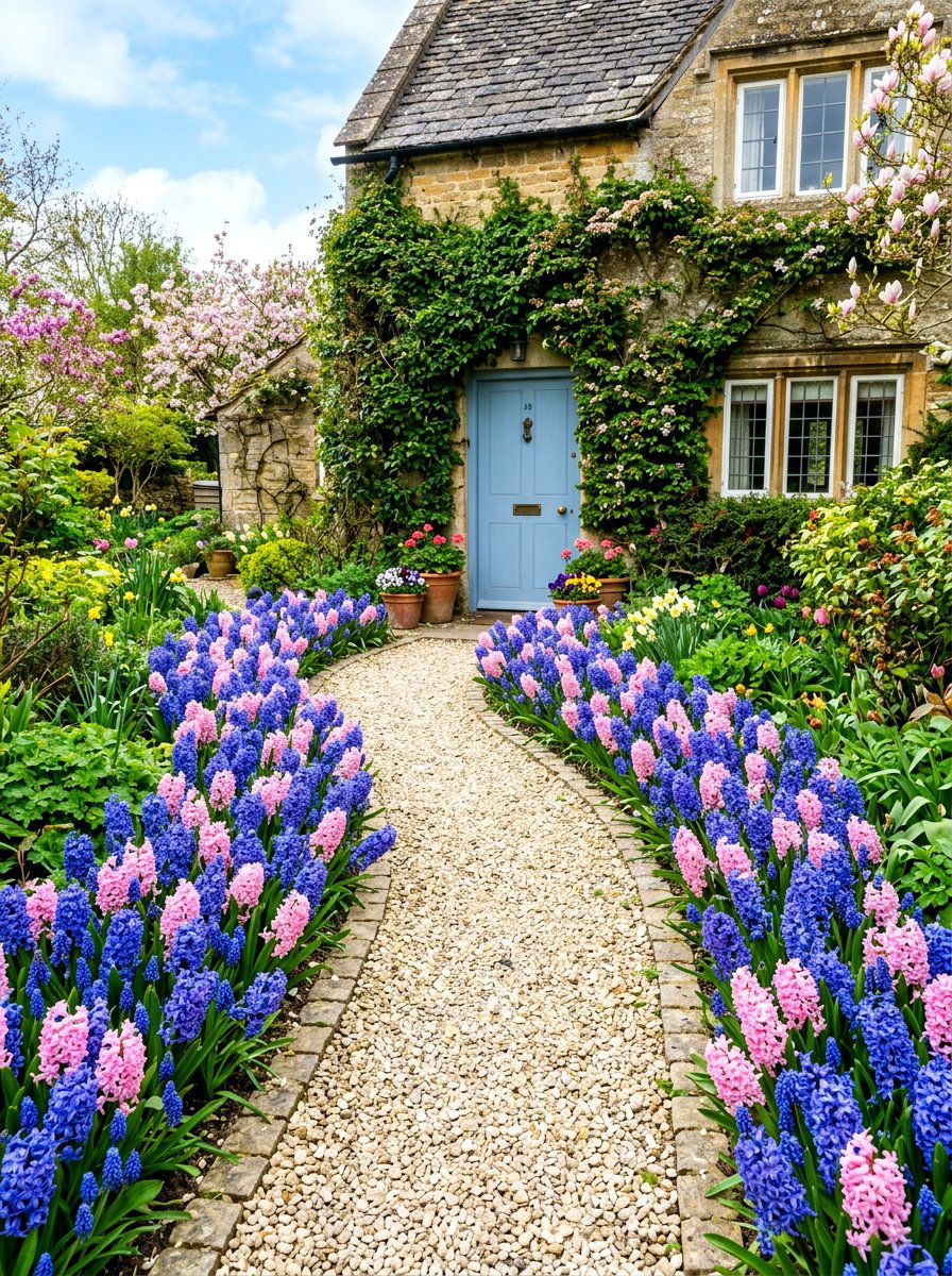 Hyacinth Walkway Border - 30 bulb garden ideas