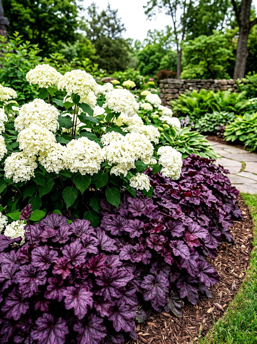 Hydrangea And Coral Bells - 30 hydrangea foundation planting ideas