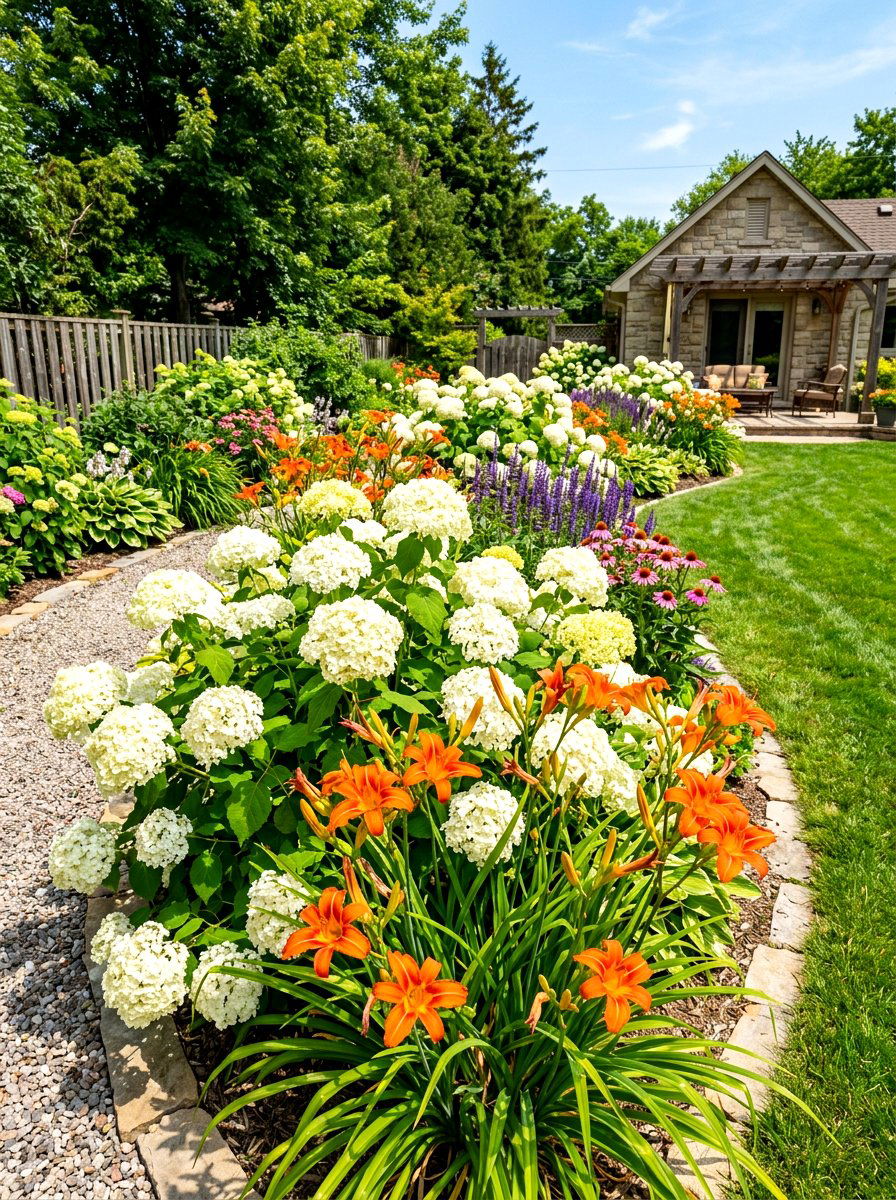 Hydrangea And Daylily Summer Border - 30 hydrangea garden border ideas