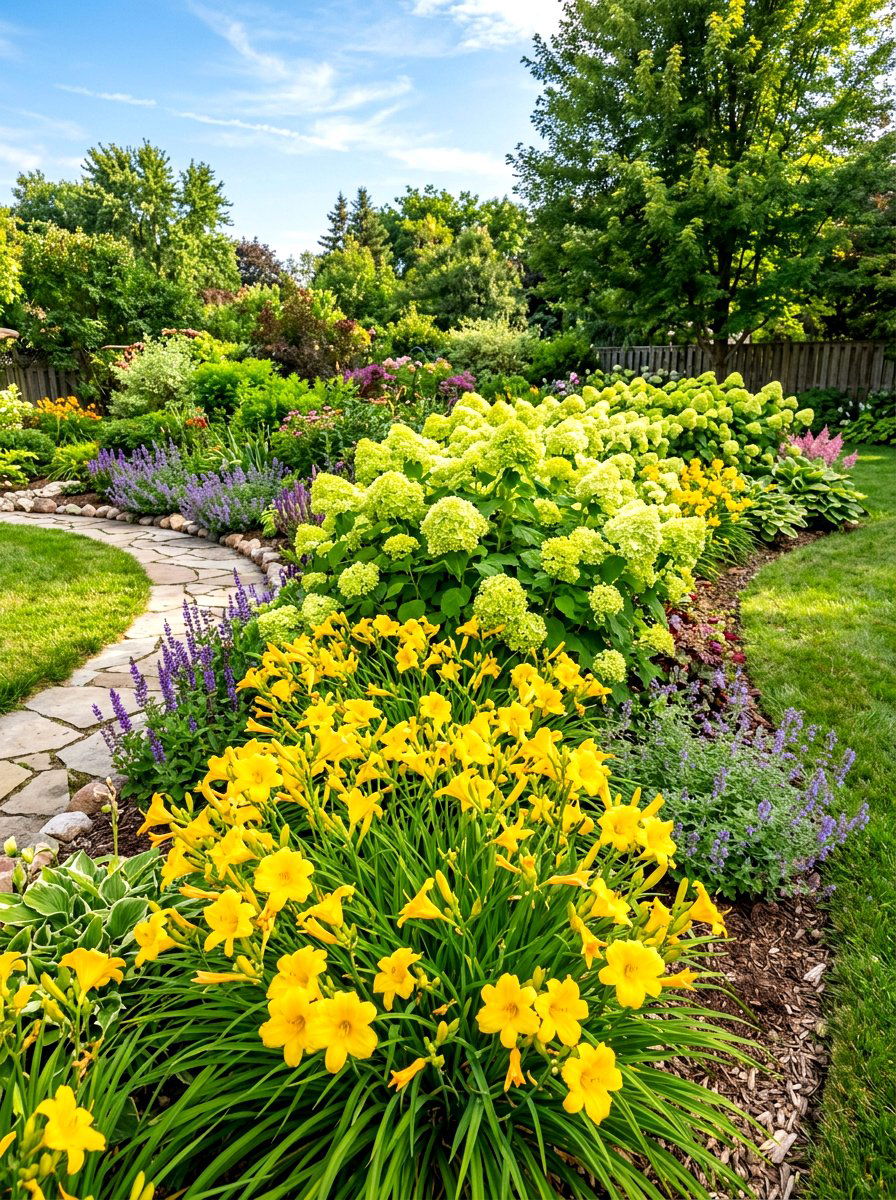 Hydrangea And Daylily - 30 hydrangea foundation planting ideas