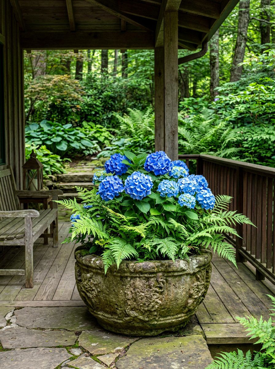 Hydrangea And Fern Combination - 30 hydrangea porch planter ideas