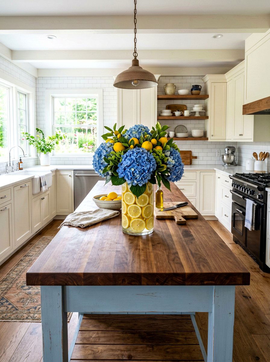 Hydrangea And Lemon Centerpiece - 30 hydrangea centerpiece ideas