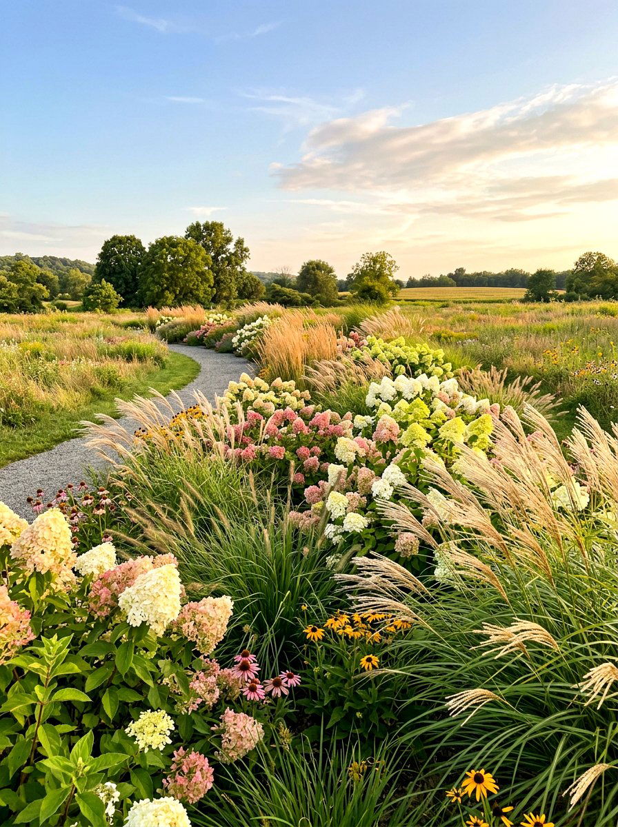 Hydrangea And Ornamental Grass - 30 hydrangea garden border ideas