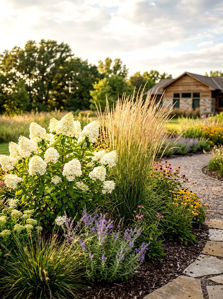 Hydrangea And Ornamental Grass - 30 hydrangea foundation planting ideas