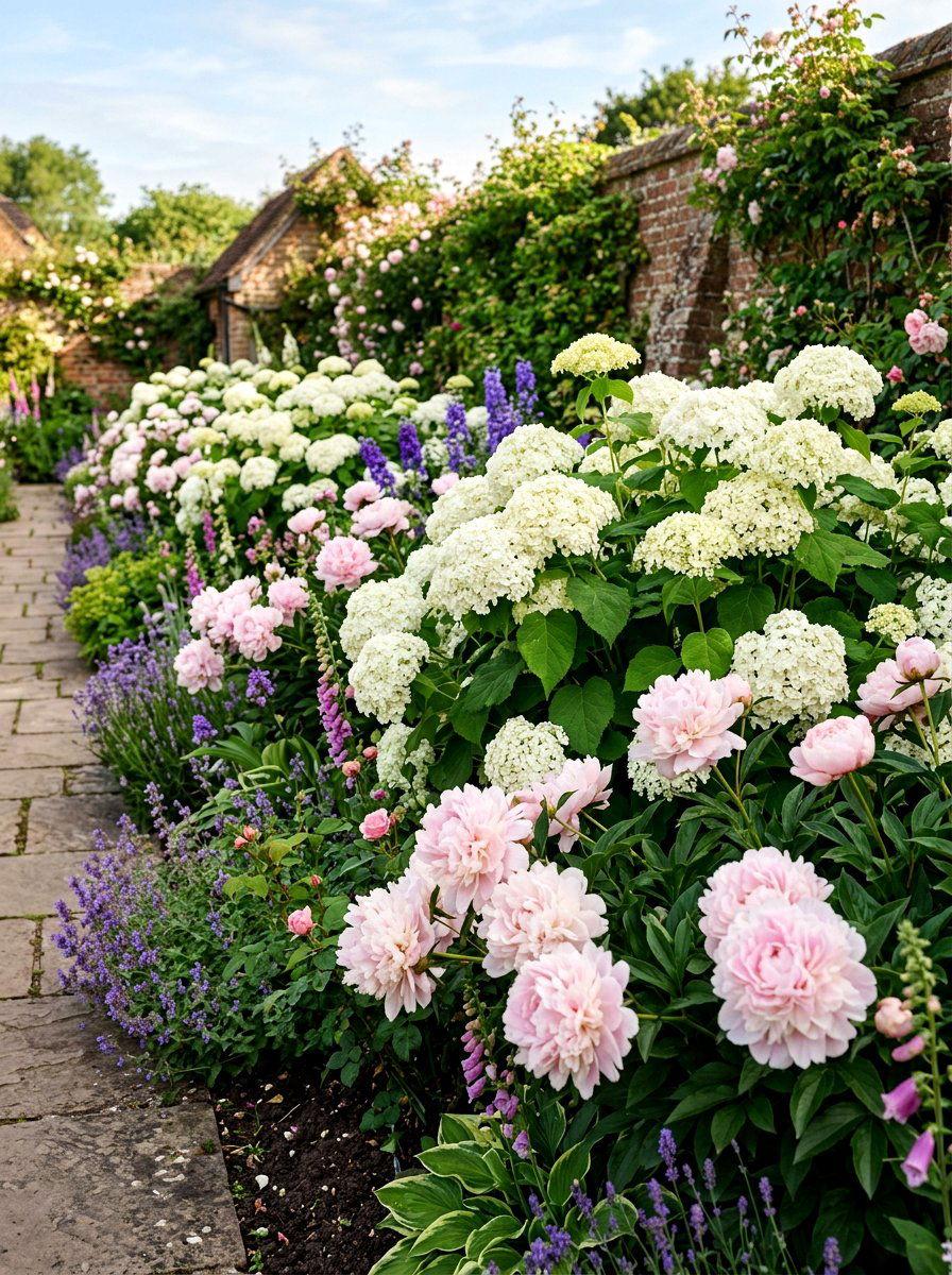 Hydrangea And Peony Lush Border - 30 hydrangea garden border ideas