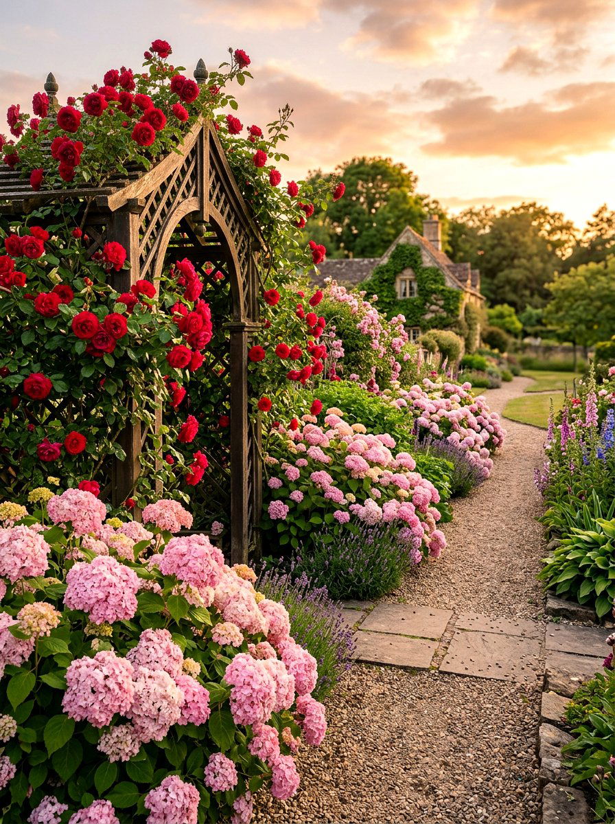 Hydrangea And Rose Flower Border - 30 hydrangea garden border ideas