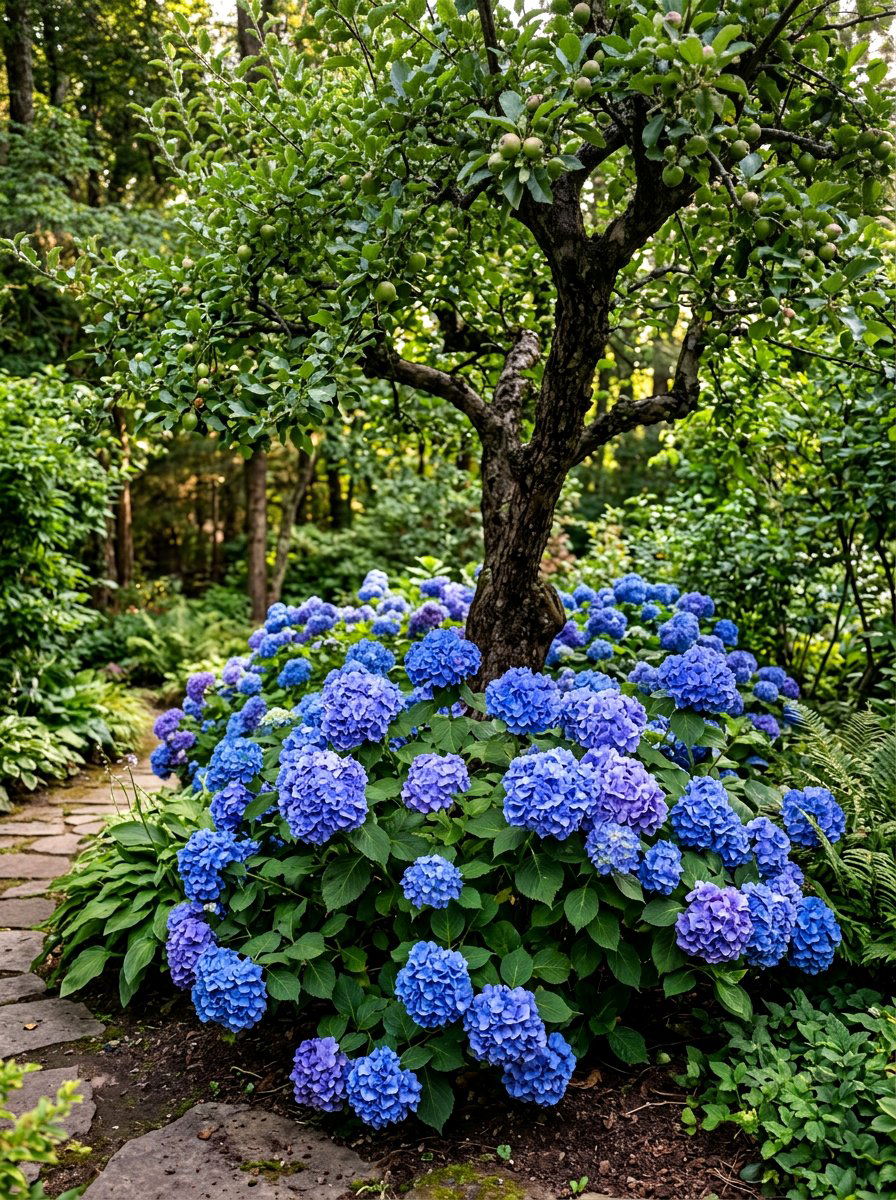 Hydrangea Apple Tree Surround - 30 apple tree border ideas