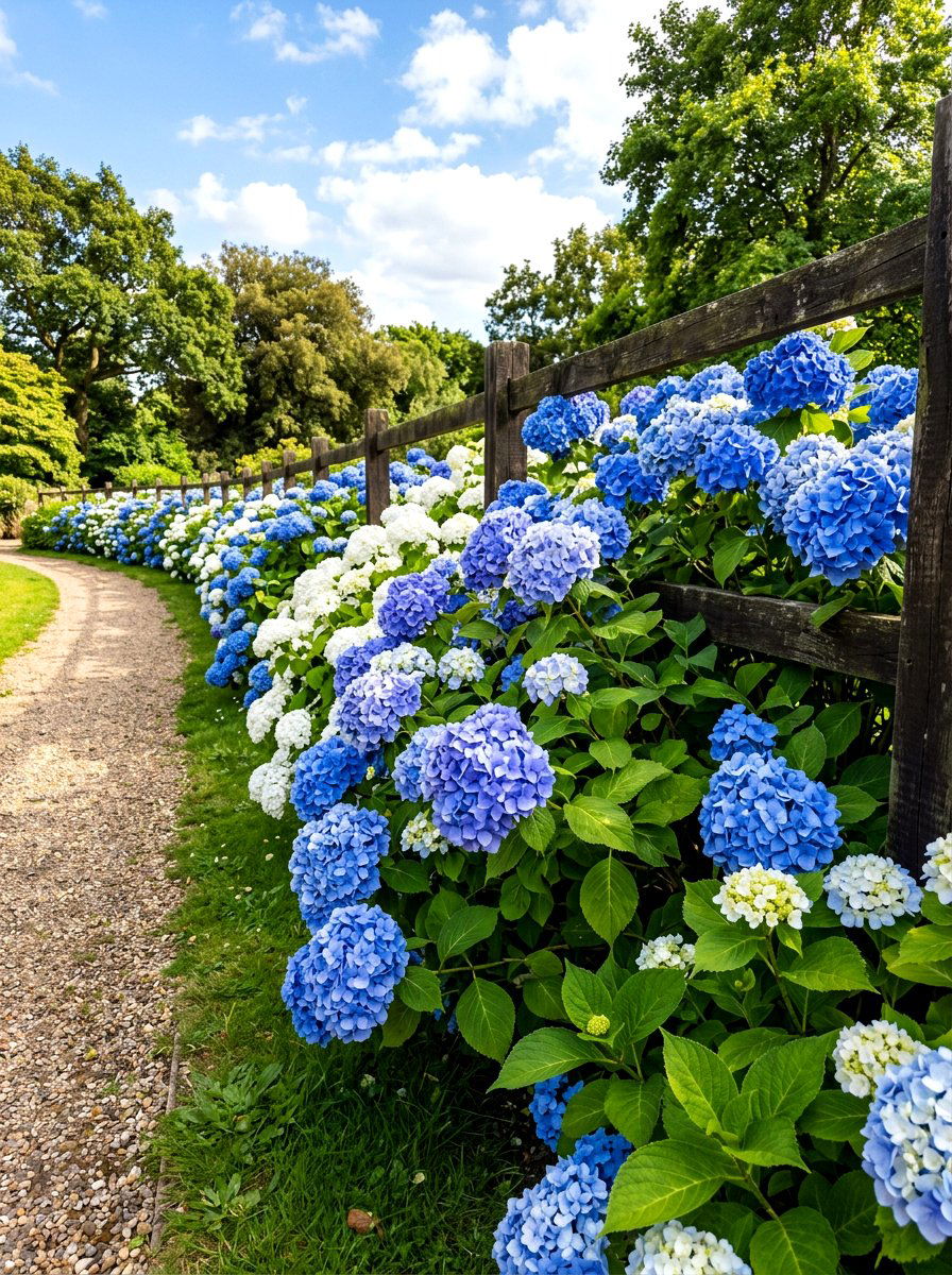 Hydrangea Border - 30 front yard flower bed ideas