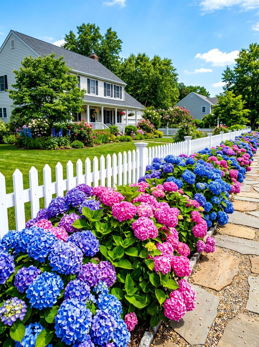 Hydrangea Border Along Fence - 30 flower bed landscaping ideas