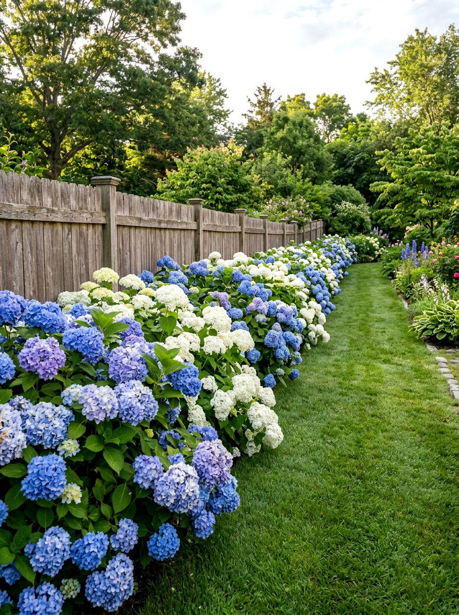 Hydrangea Border Along Fence - 30 fence landscaping ideas