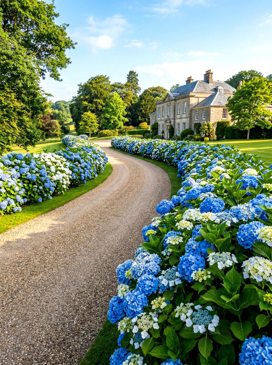 Hydrangea Driveway Hedge - 30 driveway landscaping ideas