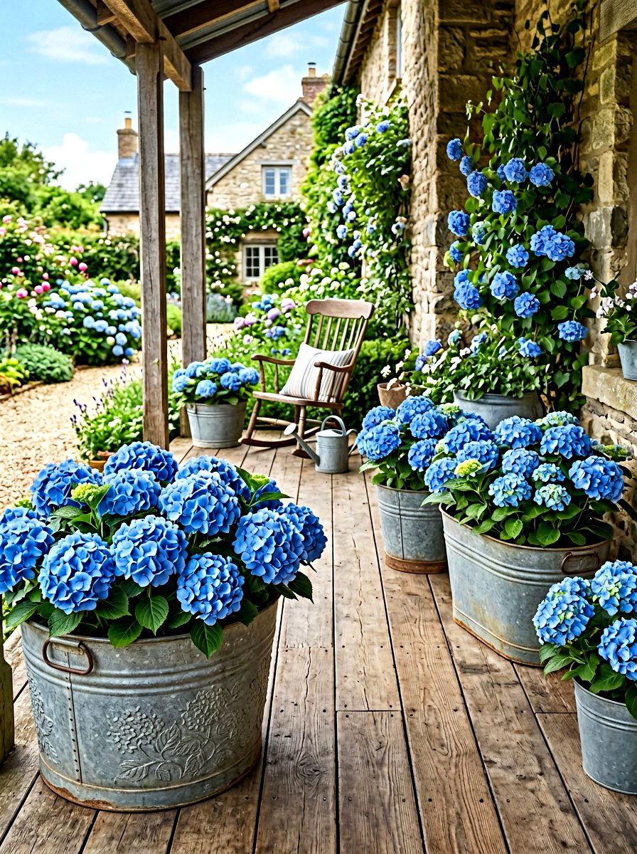 Hydrangea Galvanized Metal Theme - 30 front porch hydrangea ideas