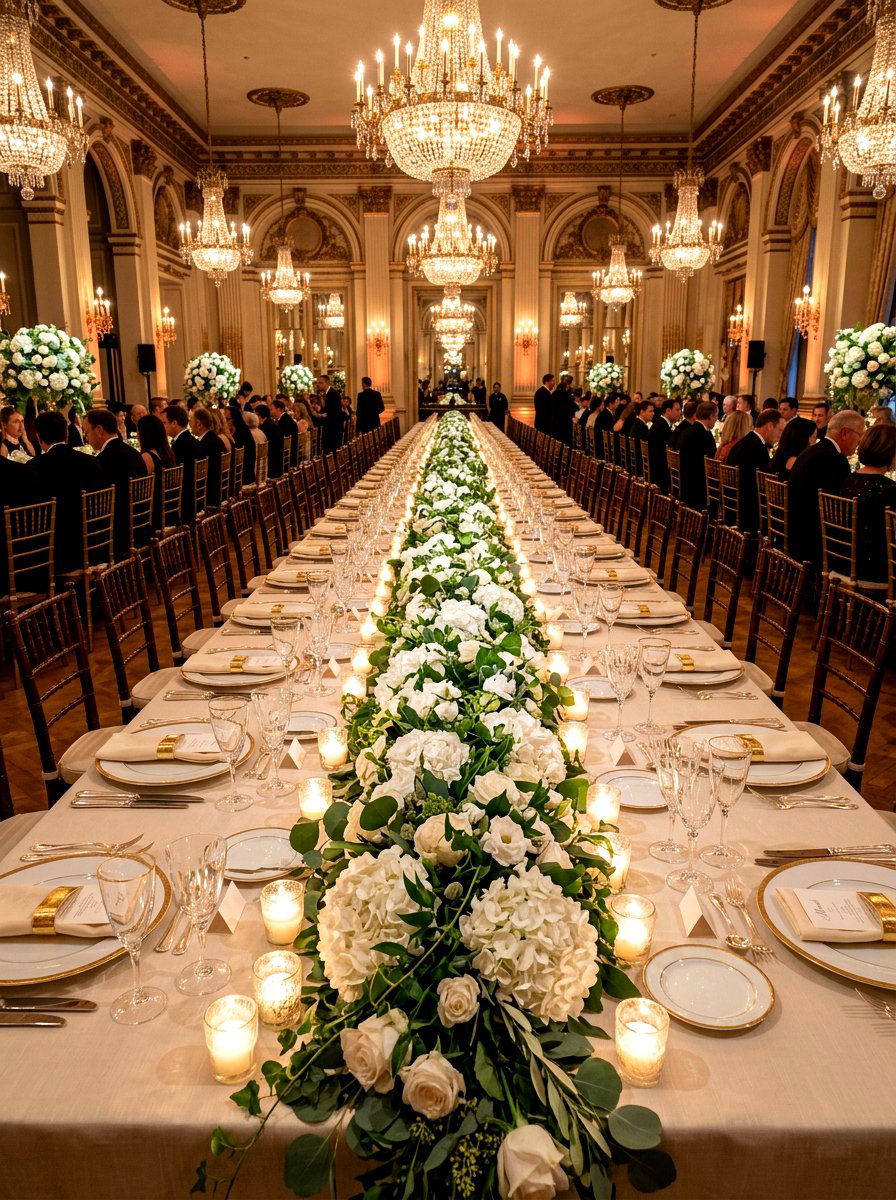 Hydrangea Garland Table Runner - 30 hydrangea centerpiece ideas