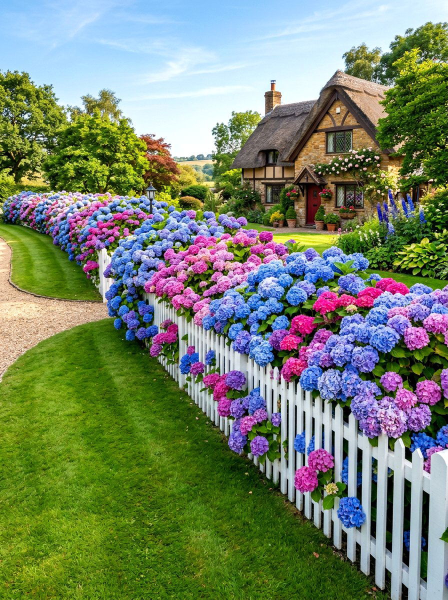 Hydrangea Hedge Wall - 30 living privacy wall ideas