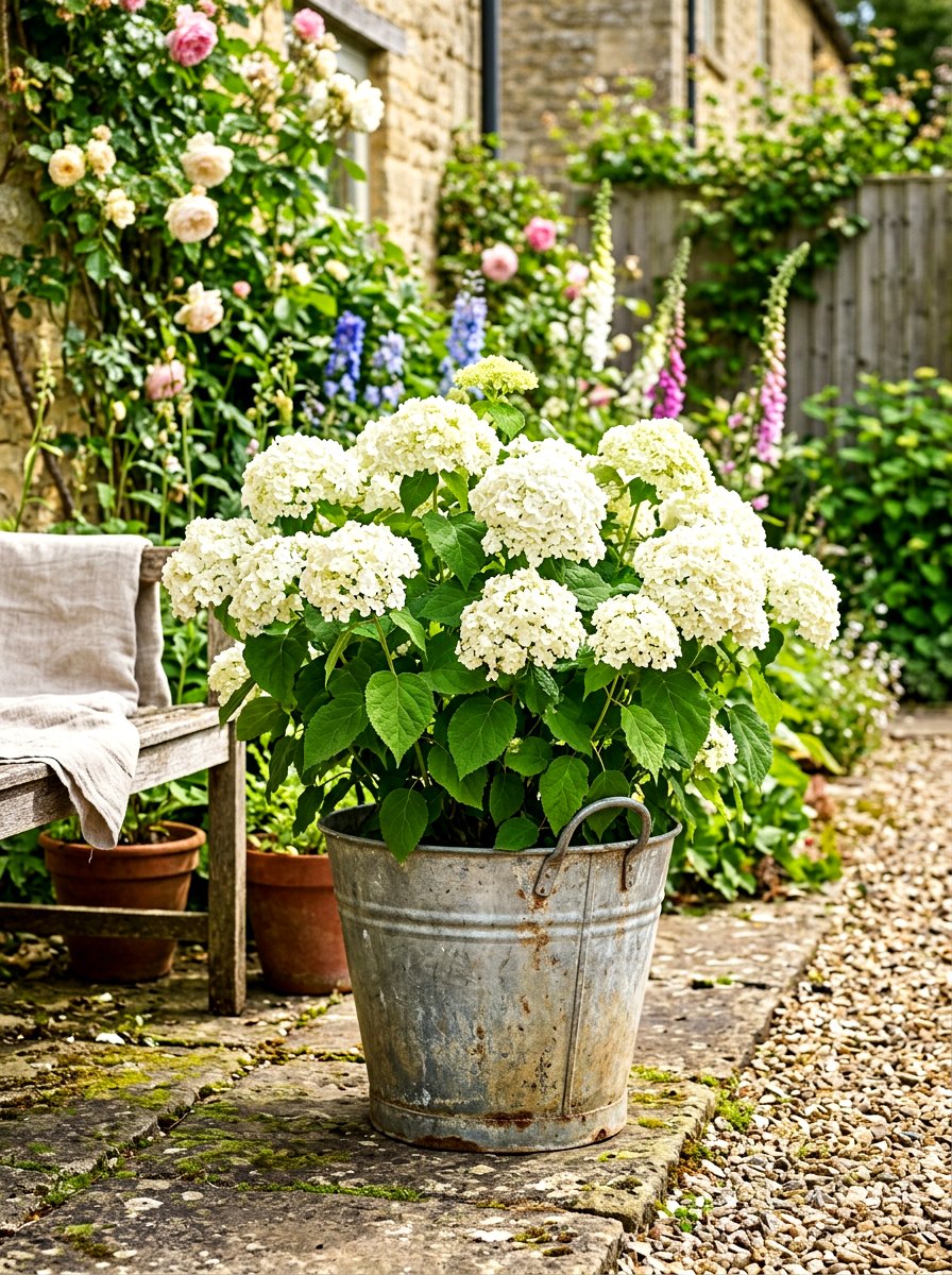 Hydrangea In Farmhouse Bucket - 30 hydrangea porch planter ideas
