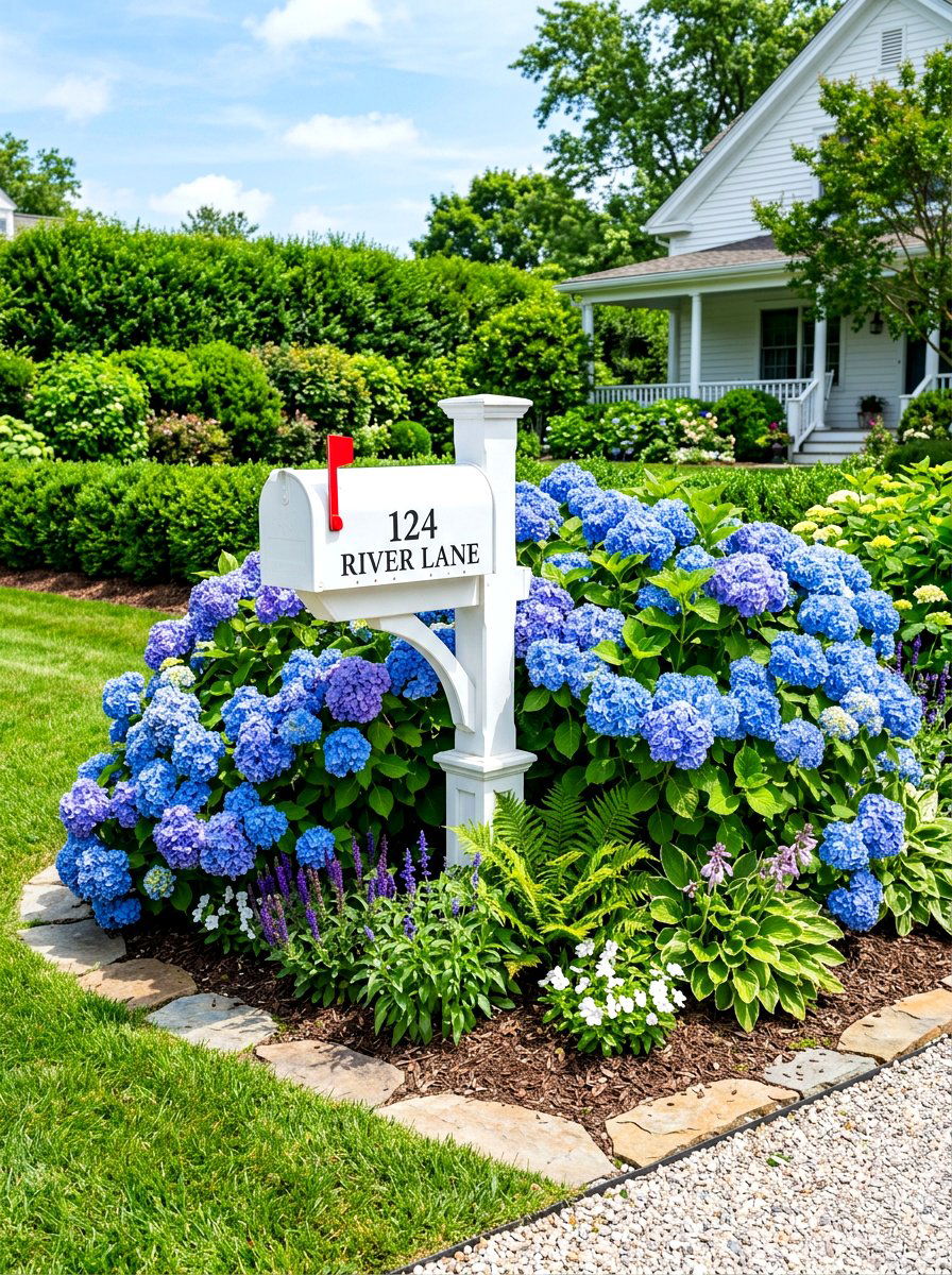 Hydrangea Mailbox Garden - 30 mailbox landscaping ideas