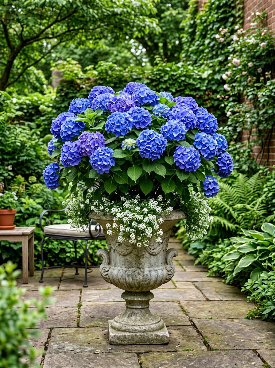 Hydrangea Patio Pot - 30 container plant arrangement ideas