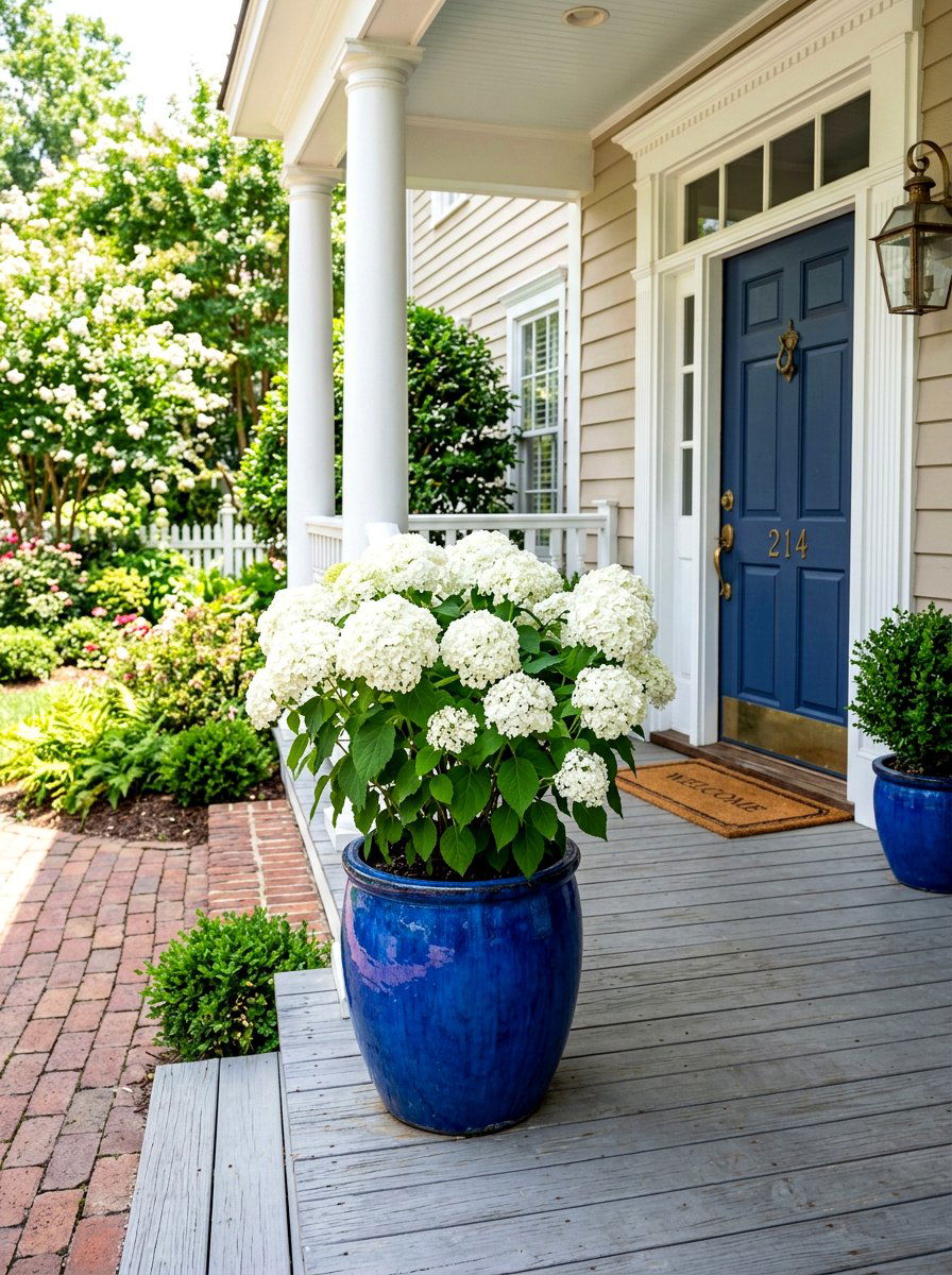 Hydrangea Porch Pot - 30 shade container garden ideas