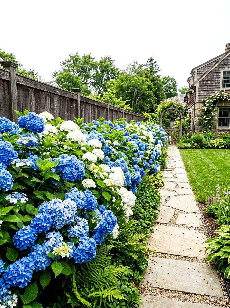 Hydrangea Privacy Hedge - 30 side yard flower bed ideas