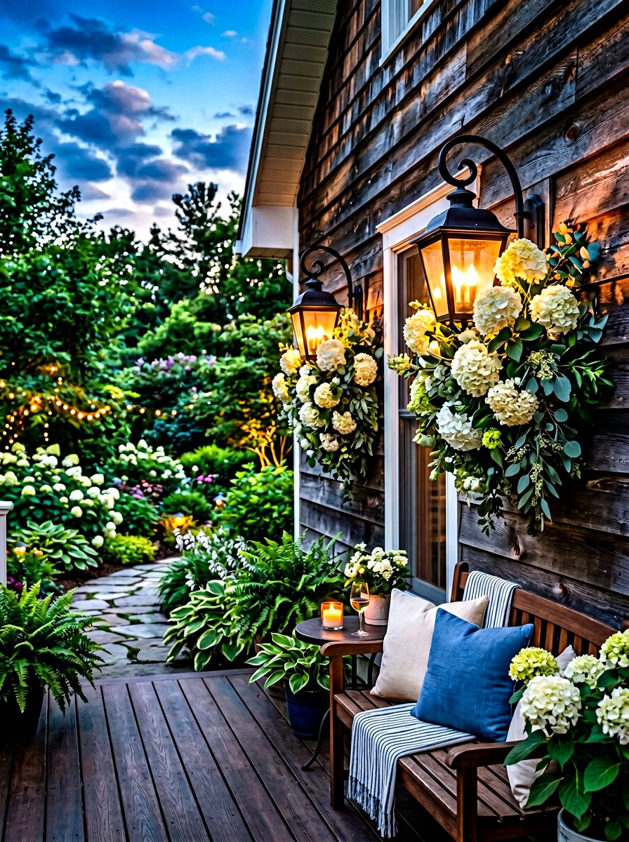 Hydrangea Sconce Lighting Decor - 30 front porch hydrangea ideas